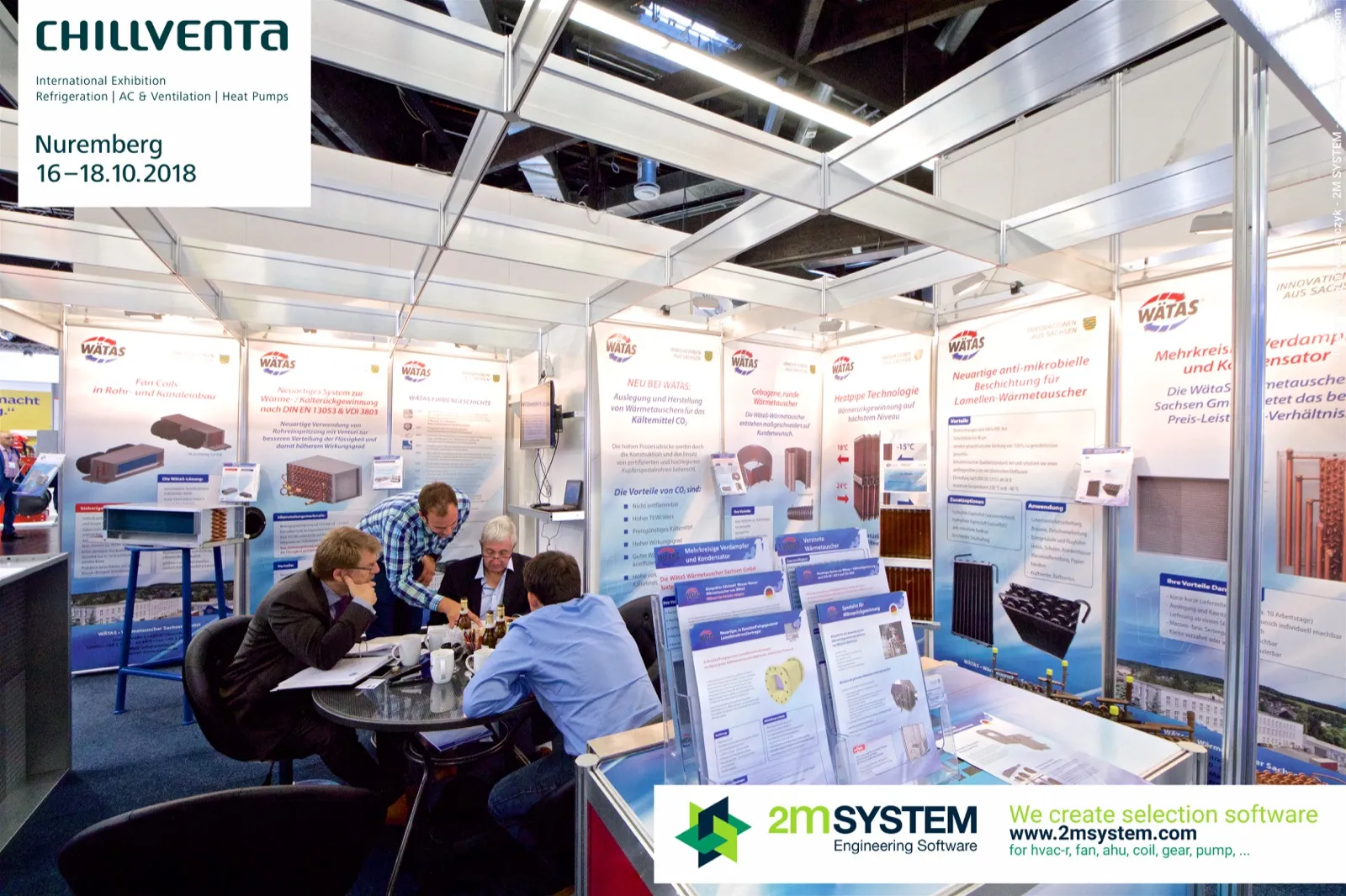 Wätas heat exchanger panels around a busy meeting table at Chillventa 2018