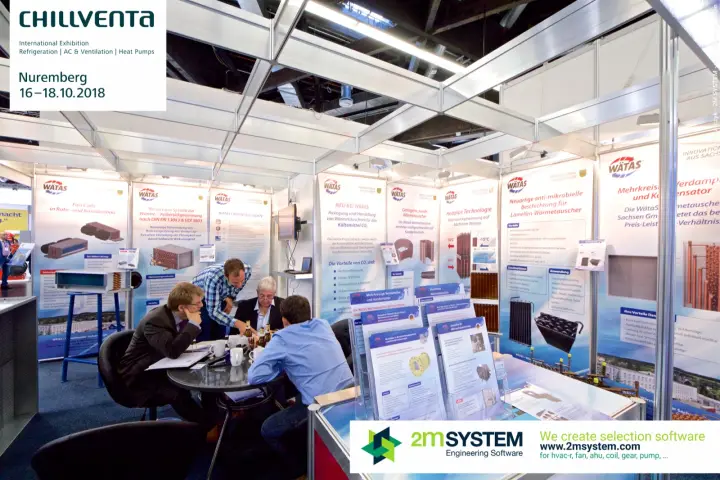 Wätas heat exchanger panels around a busy meeting table at Chillventa 2018