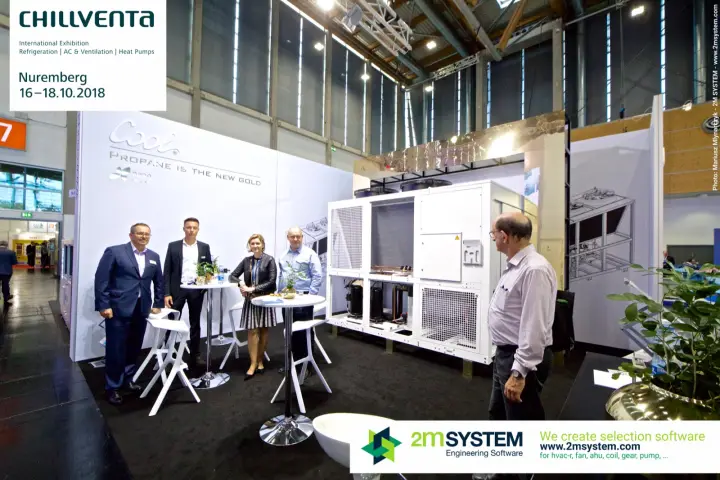 Wide view of the Cool stand with open-front R290 chiller at Chillventa 2018