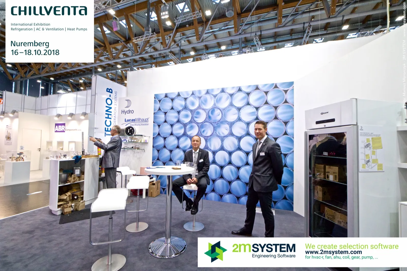 Wide view of the Hydro and Lucas-Milhaupt stand with brazing work area at Chillventa 2018