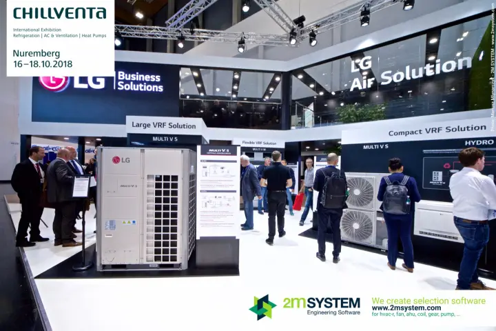 Wide view of the LG stand with Large, Flexible and Compact VRF zones at Chillventa 2018