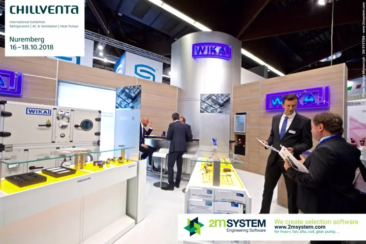 WIKA stand with illuminated logos, AHU mock-up and pressure instrument showcases at Chillventa 2018