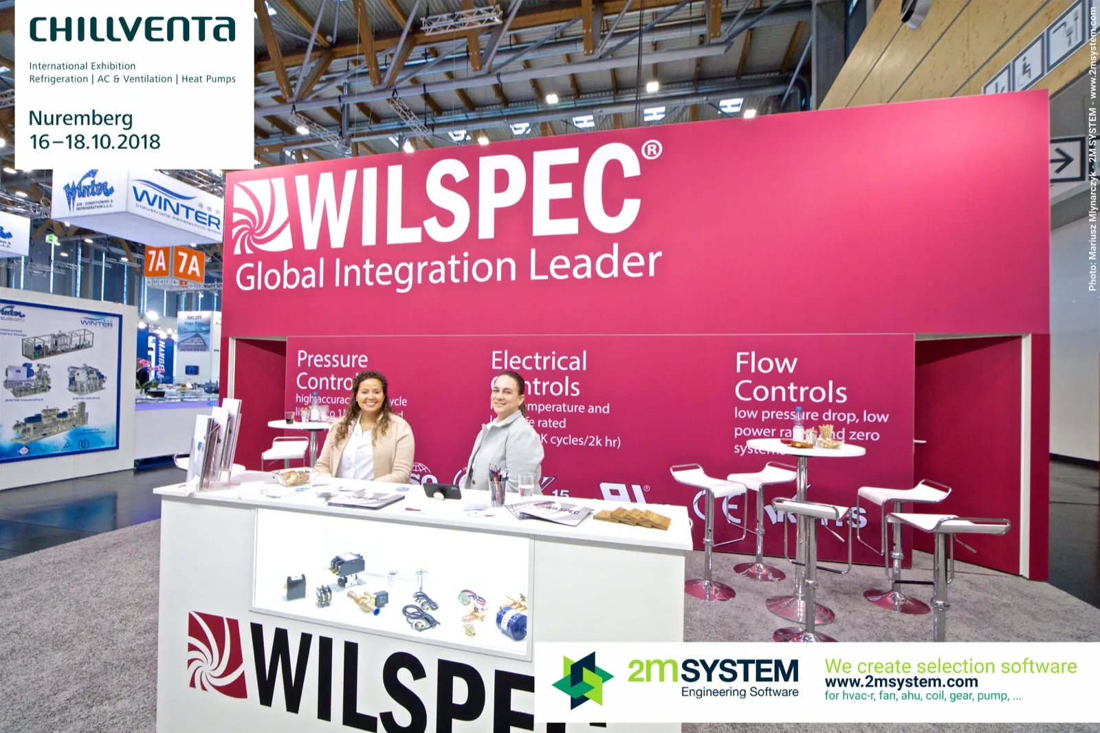 Wilspec stand with "Global Integration Leader" wall and controls showcase at Chillventa 2018