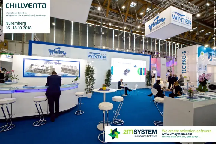 Winter stand with NH3 refrigeration package graphics and curved bar at Chillventa 2018