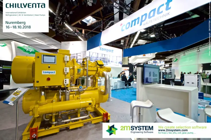 Yellow Compact Kältetechnik compressor package with control panel display at Chillventa 2018