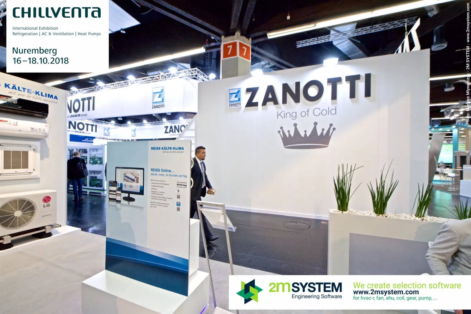 Zanotti "King of Cold" wall beside Reiss Kälte-Klima displays and LG units at Chillventa 2018