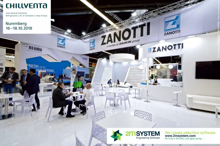 Zanotti lounge with white openwork chairs and service bar at Chillventa 2018