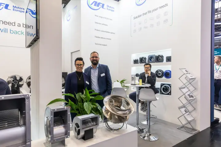 AFL Motors Europe centrifugal blowers and EC fan wall with service list at Chillventa 2026