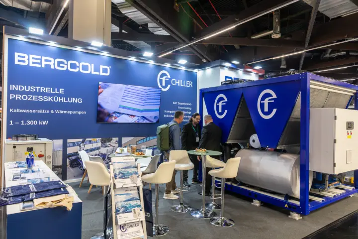Bergcold and CF Chiller stand with a blue-framed process chiller at Chillventa 2026
