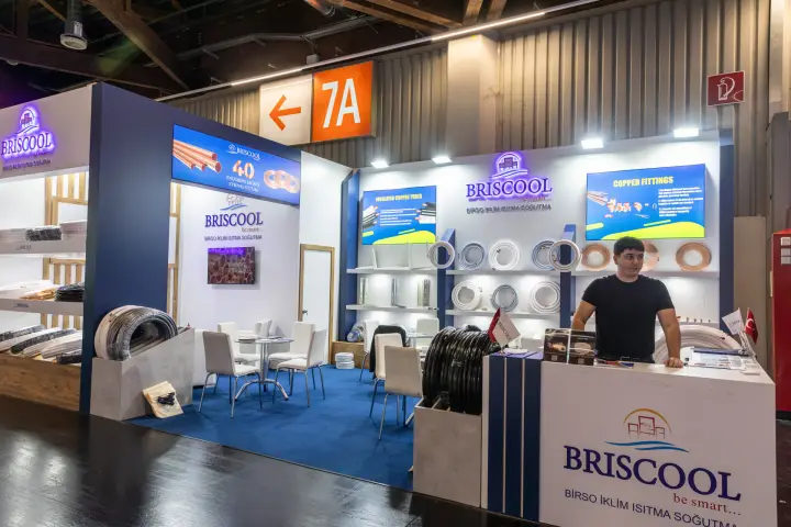Briscool stand with insulated copper tubes and copper fittings by the 7A hall sign at Chillventa 2026