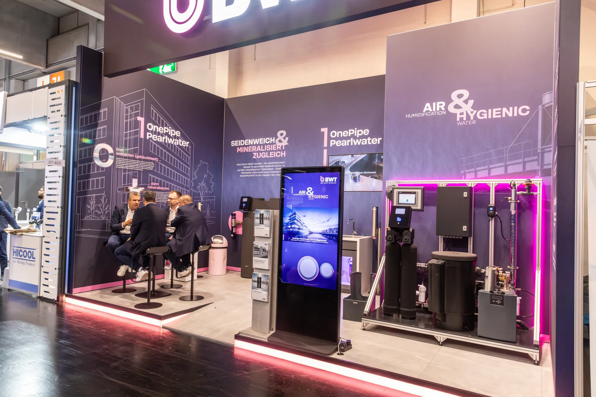 BWT water treatment rig and "Air & Hygienic Water" display totem at Chillventa 2026