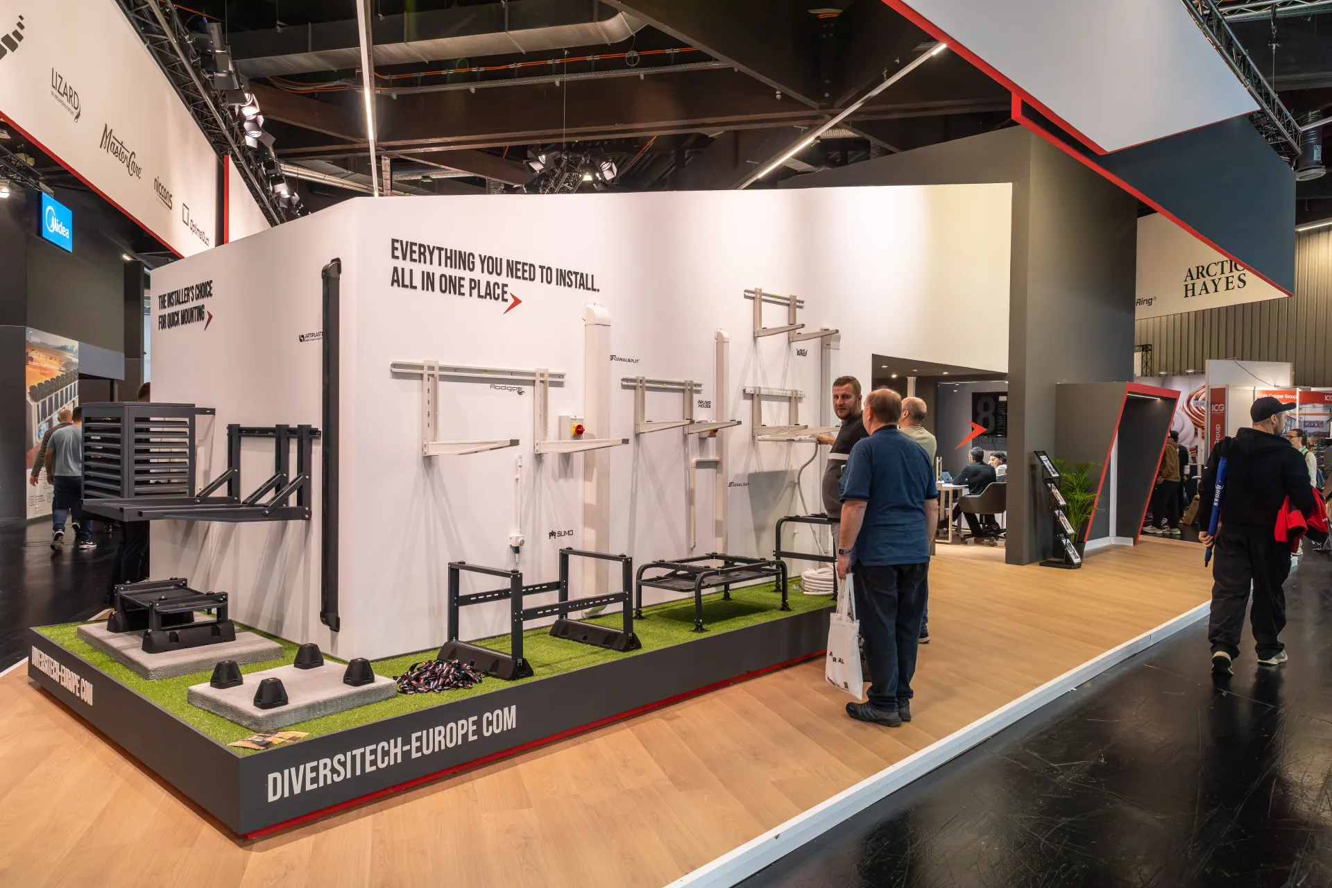 DiversiTech installation wall with wall brackets and outdoor unit stands at Chillventa 2026
