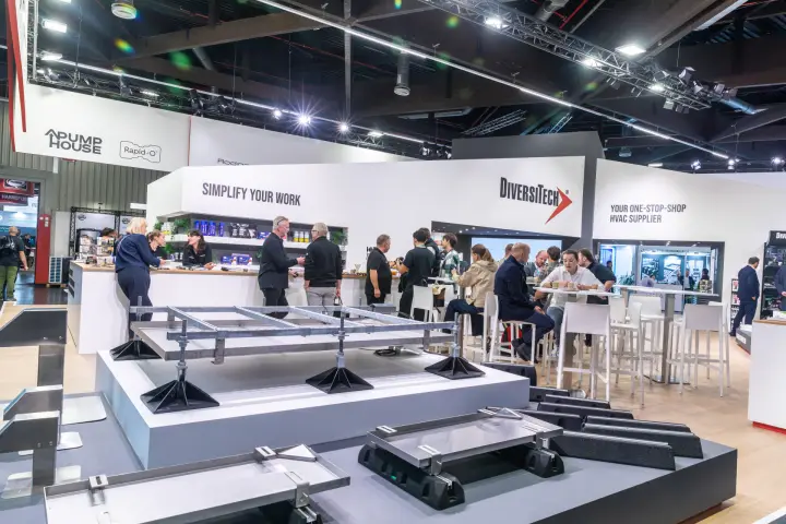 DiversiTech stand with rooftop equipment supports and a busy bar area at Chillventa 2026