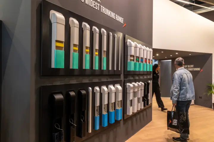 DiversiTech wall of line-set trunking samples in several sizes at Chillventa 2026