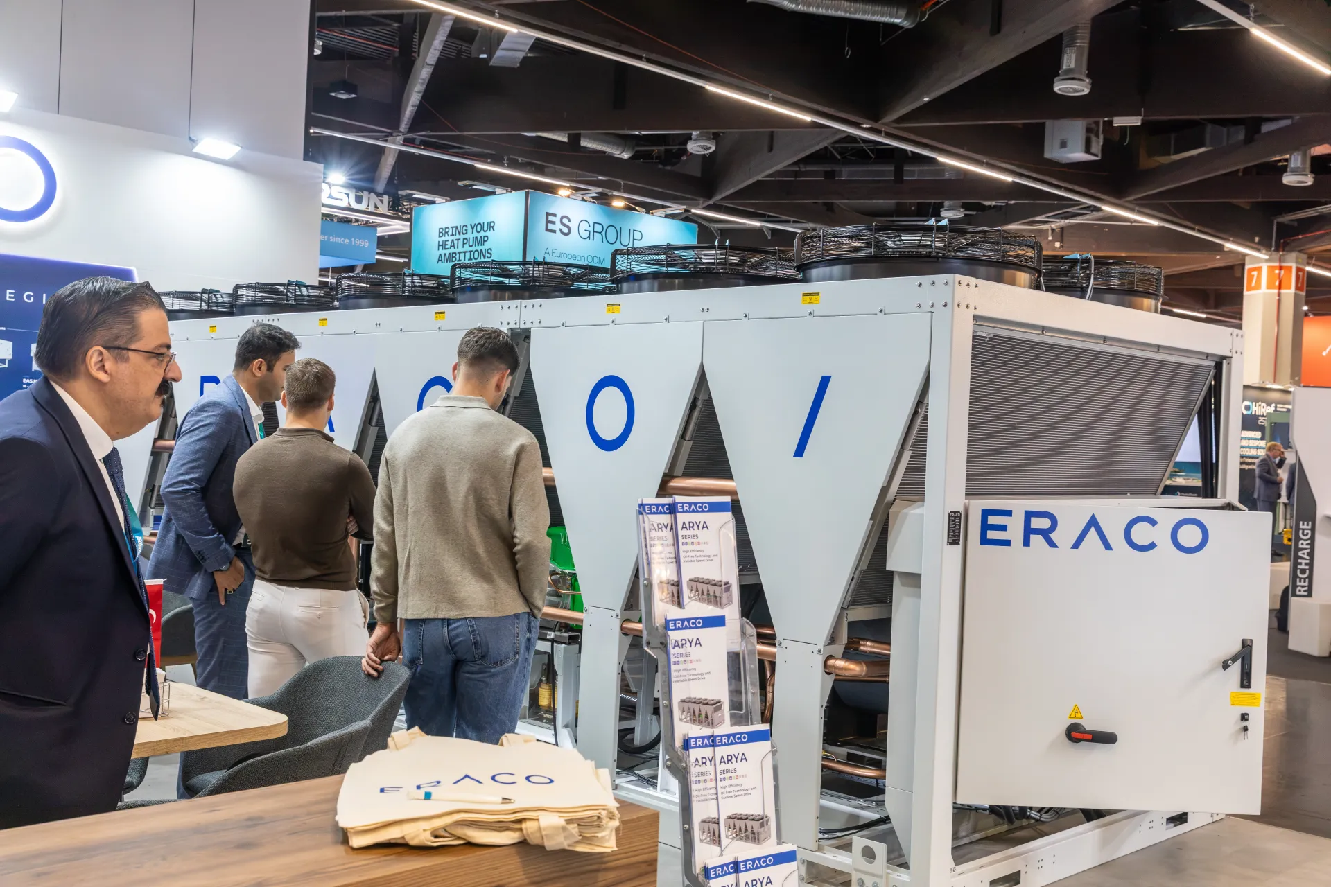 Eraco ARYA series brochures in front of an air-cooled chiller at Chillventa 2026