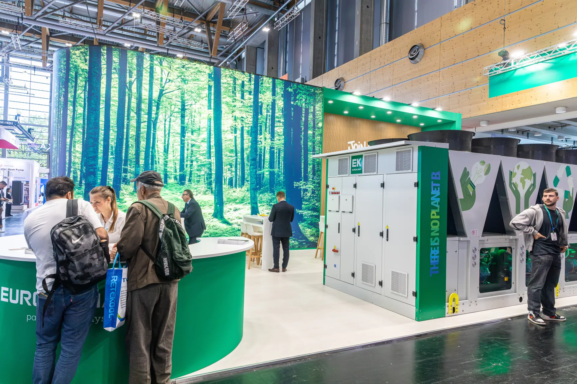 Euroklimat stand with forest backdrop and "There is no Planet B" chiller at Chillventa 2026