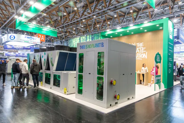 Euroklimat stand with large chillers and the slogan "There is no planet B." at Chillventa 2026