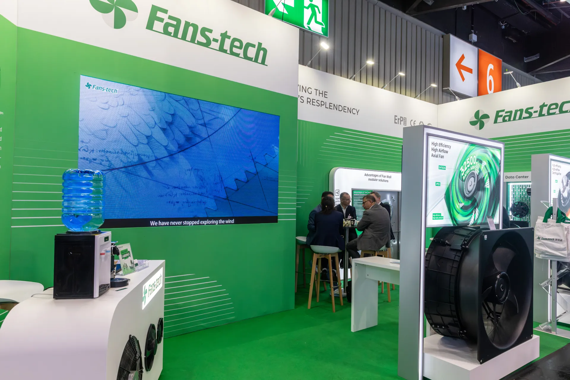 Fans-tech video wall and "High Efficiency High Airflow Axial Fan" display at Chillventa 2026