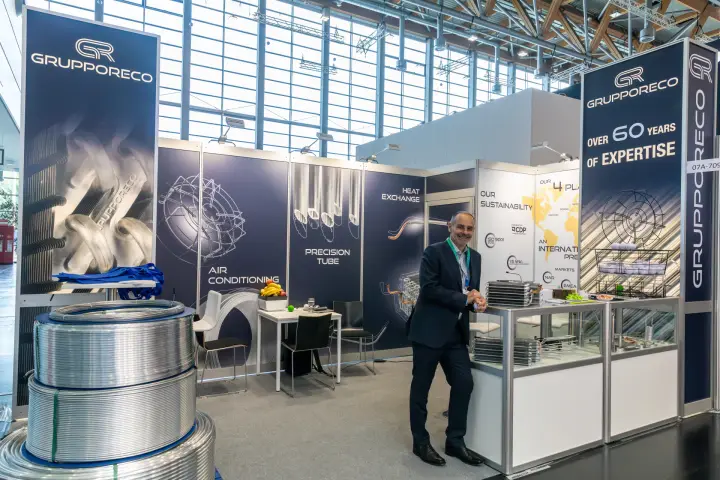 Grupporeco stand with aluminium tube coils and heat exchangers at Chillventa 2026