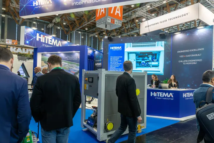 Hitema International stand with a packaged chiller and hydraulic package at Chillventa 2026