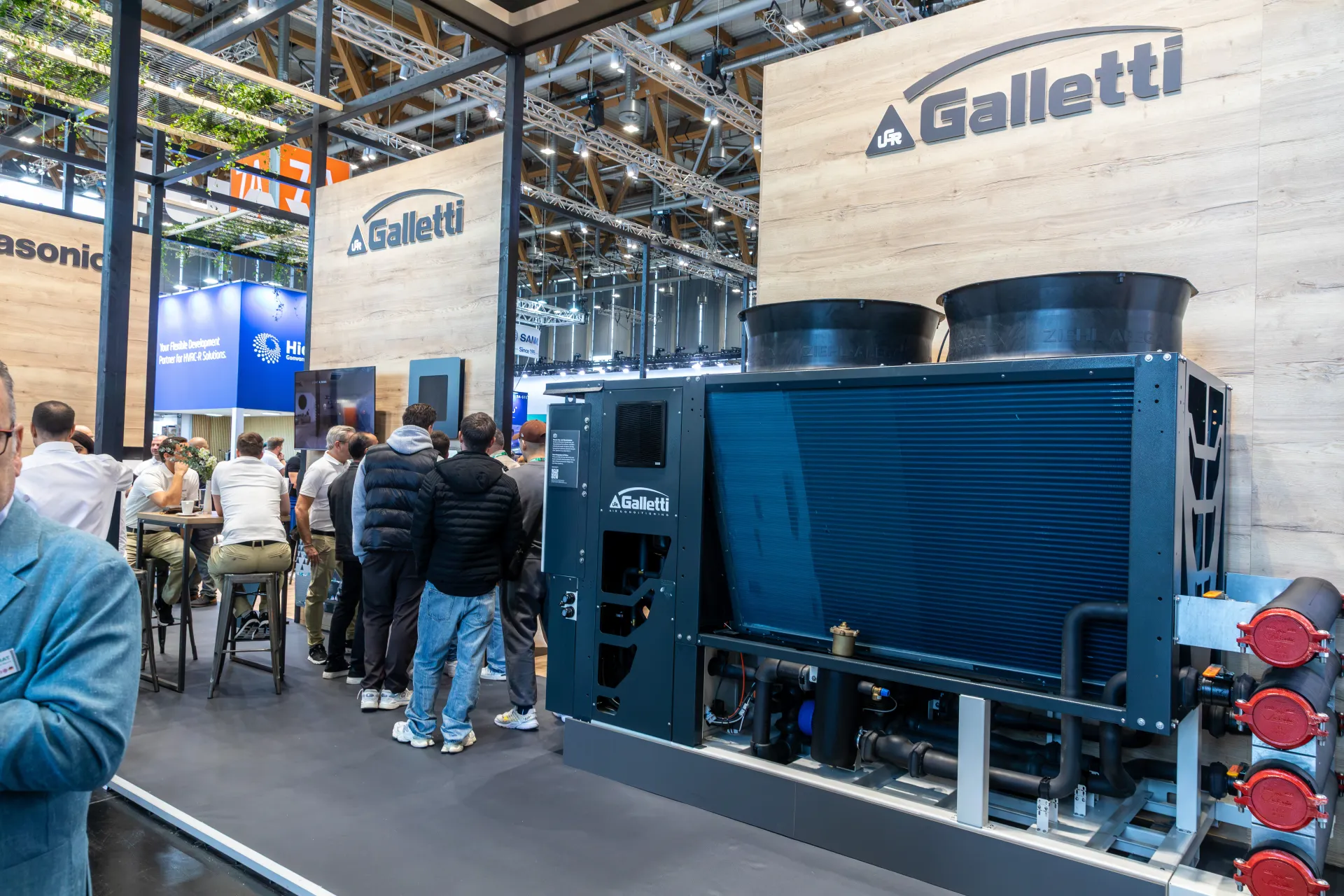 Large Galletti air-cooled unit with hydronic connections at Chillventa 2026