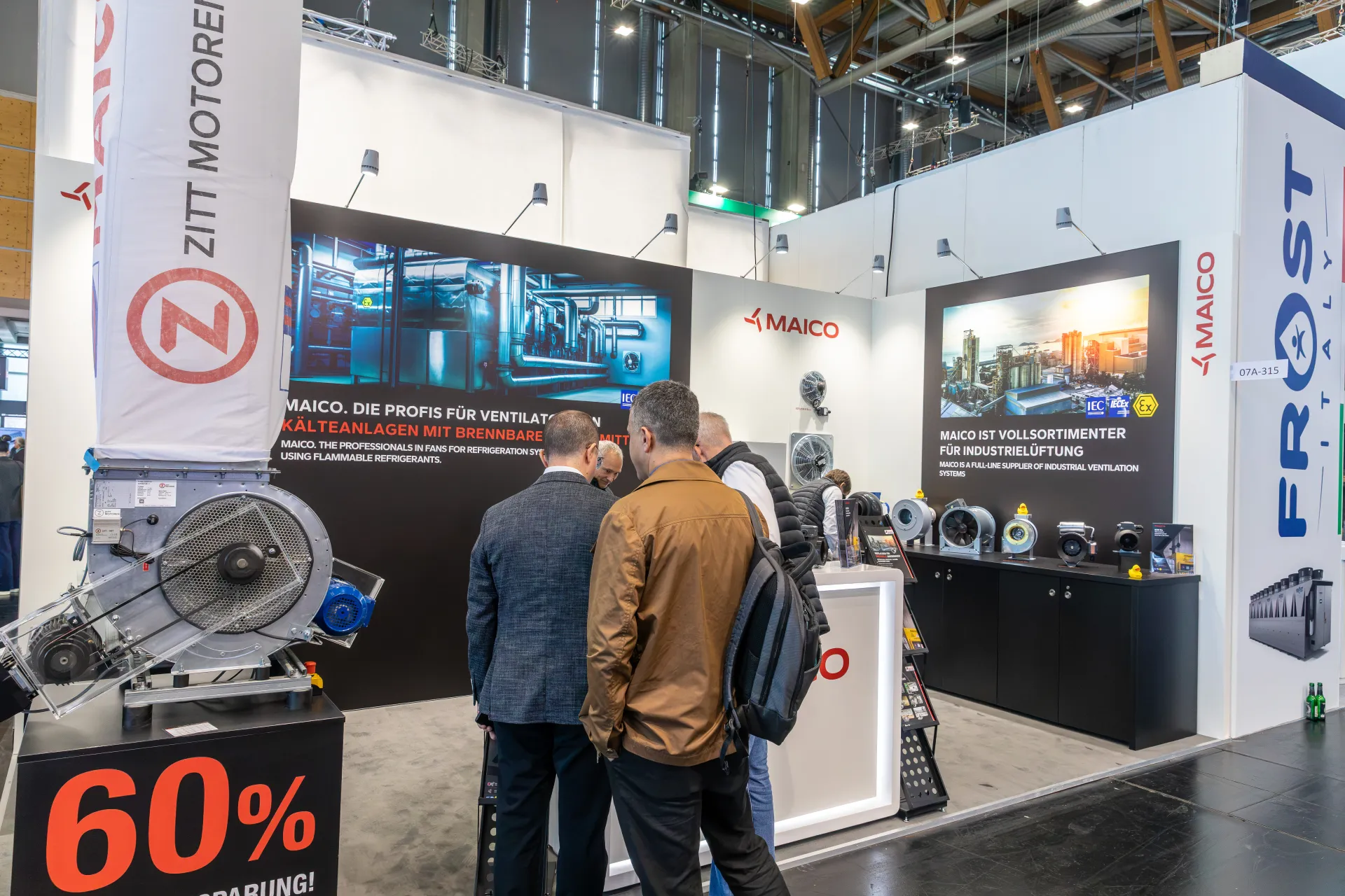 Maico stand with Zitt Motoren belt-driven fan and industrial fans at Chillventa 2026