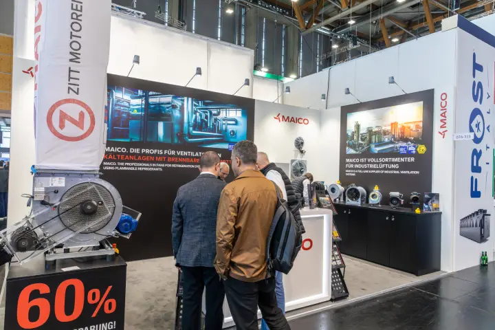 Maico stand with Zitt Motoren belt-driven fan and industrial fans at Chillventa 2026