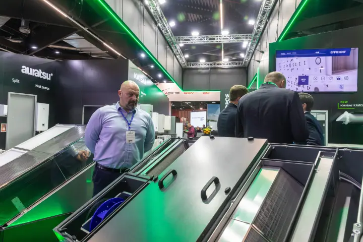 Opened ventilation unit in front of the Auratsu and Kaisai walls at Chillventa 2026