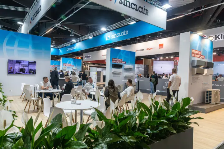 Sinclair lounge with residential and commercial air conditioning displays at Chillventa 2026