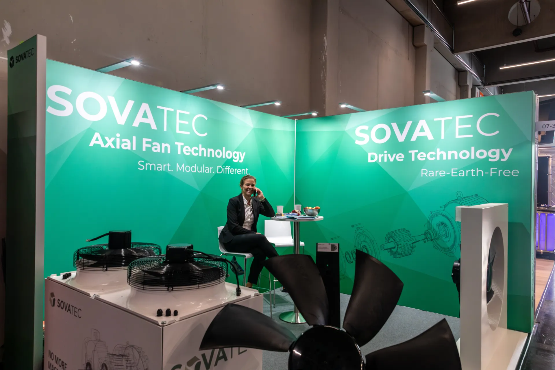Sovatec stand presenting axial fan and rare-earth-free drive technology at Chillventa 2026