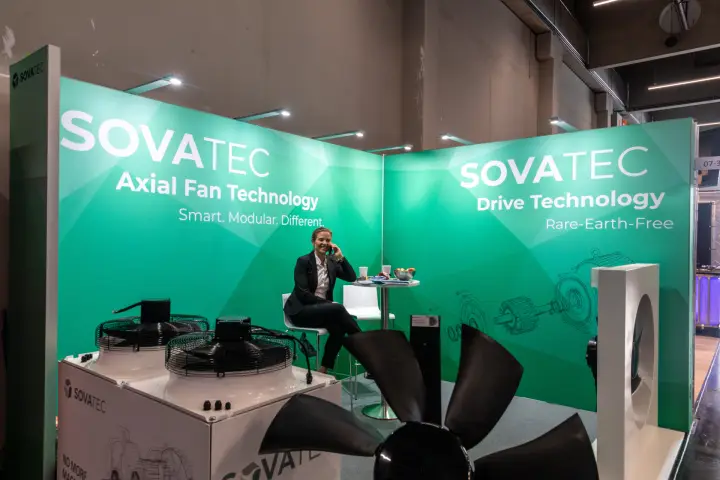 Sovatec stand presenting axial fan and rare-earth-free drive technology at Chillventa 2026