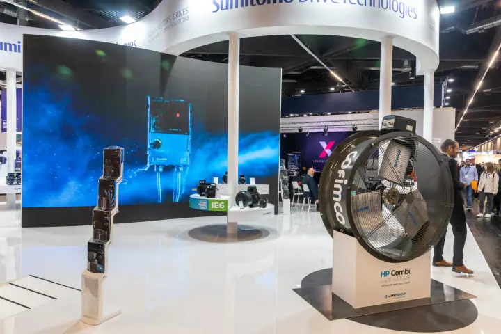 Sumitomo Drive Technologies stand with Cofimco HP Combi fan and IE6 motors at Chillventa 2026