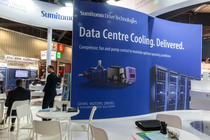 Sumitomo Drive Technologies wall: "Data Centre Cooling. Delivered." at Chillventa 2026