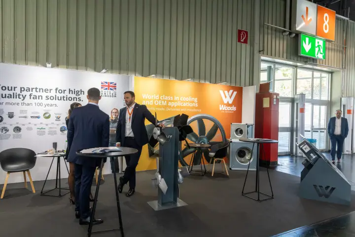 Woods Air Movement history wall, impeller post and box fans at Chillventa 2026
