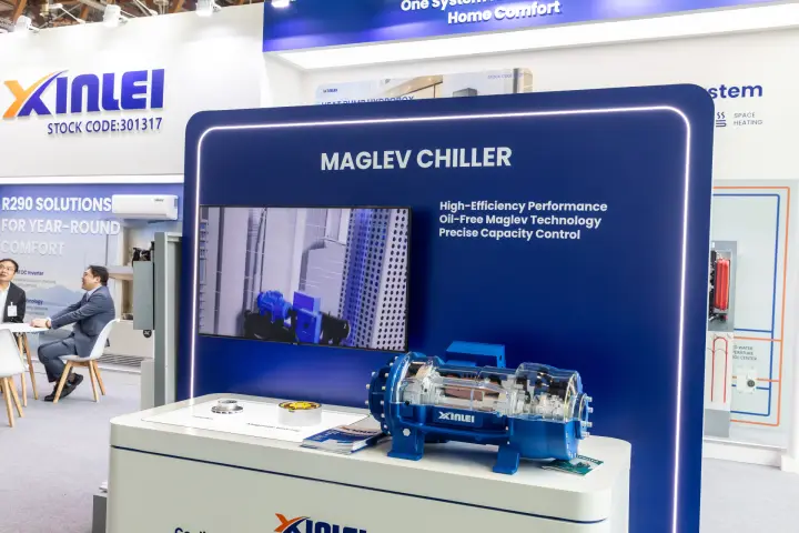 Xinlei maglev chiller compressor with transparent housing at Chillventa 2026