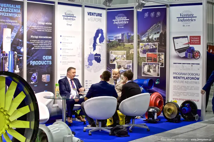 Full Venture Industries stand with fan line-up and European map at Forum Wentylacja 2016