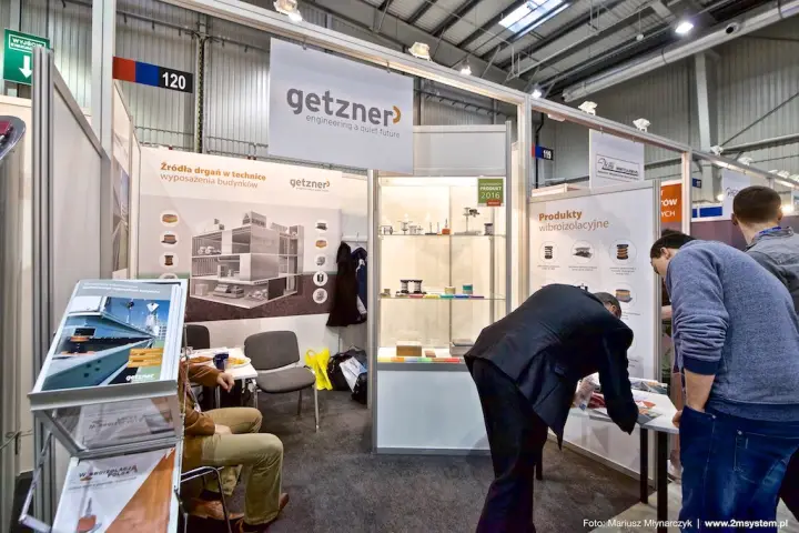 Getzner vibration isolation products in a glass display cabinet