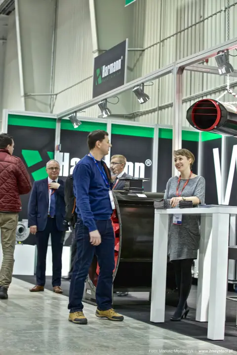 Harmann suspended sign above the stand and AXEL axial fan at Forum Wentylacja 2016