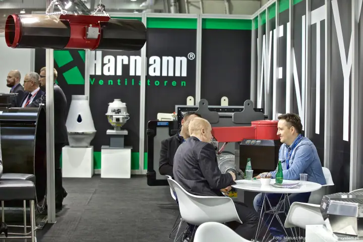 Harmann Ventilatoren stand with jet fan, roof fans and meeting table at Forum Wentylacja 2016
