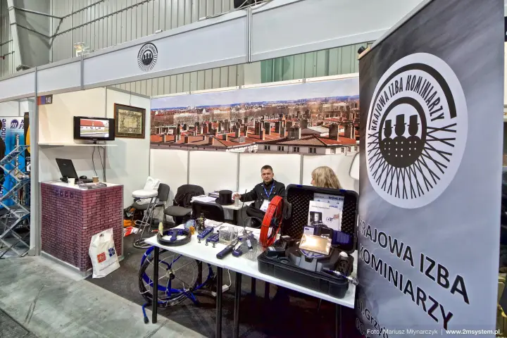 Krajowa Izba Kominiarzy stand 148 with chimney inspection tools at Forum Wentylacja 2016