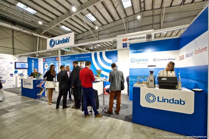 Lindab coffee bar with partner brands Centrum Klima, Salda, Mistral