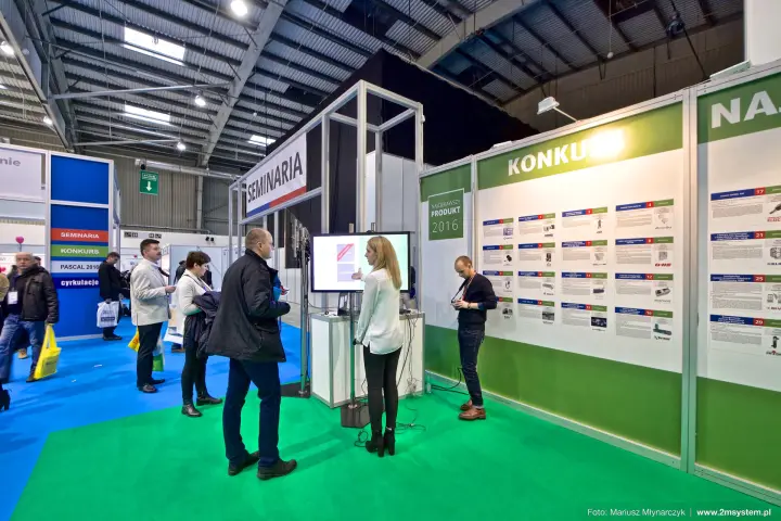 Najciekawszy Produkt 2016 competition boards next to the seminar area at Forum Wentylacja 2016
