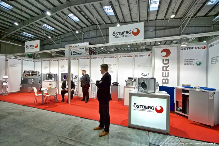Östberg stand with duct fans and heat recovery units on red carpet