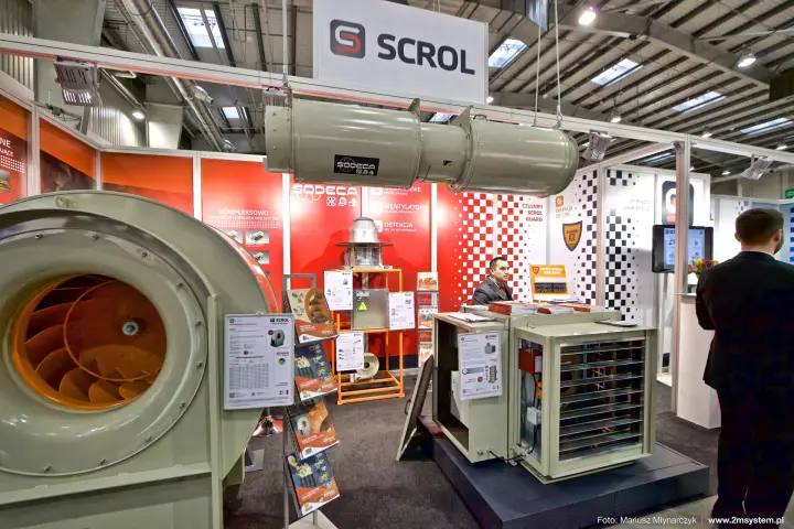 Scrol stand with Sodeca centrifugal and jet fans and CO detection at Forum Wentylacja 2016