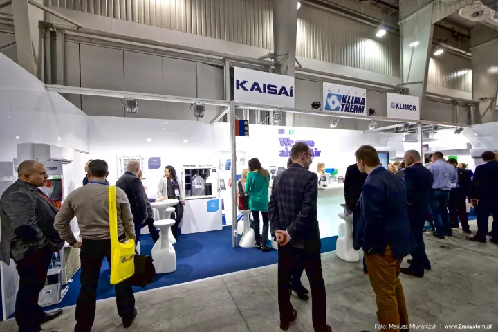 Shared Kaisai, Klima-Therm and Klimor stand with "We care about Air" bar at Forum Wentylacja 2016