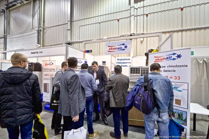 Visitors at Ekonair stand promoting evaporative coolers and heat pumps