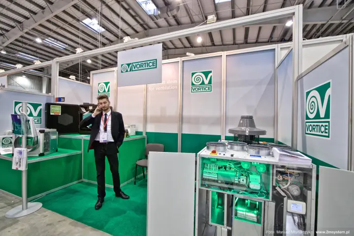 Vortice stand with open ventilation unit lit in green