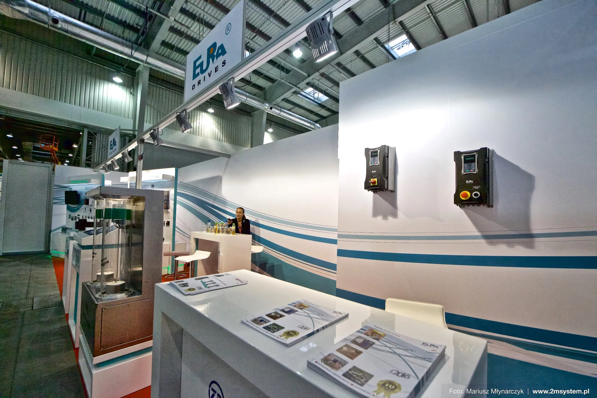 Wall-mounted Eura Drives inverters with main switch and emergency stop at Forum Wentylacja 2016