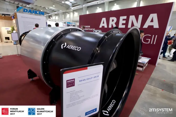 Aereco axial fan with Arena Technologii product board at Forum Wentylacja 2017