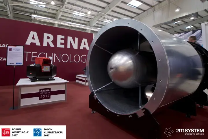 Aereco axial fan beside a Harmann MOVO smoke fan in Arena Technologii at Forum Wentylacja 2017